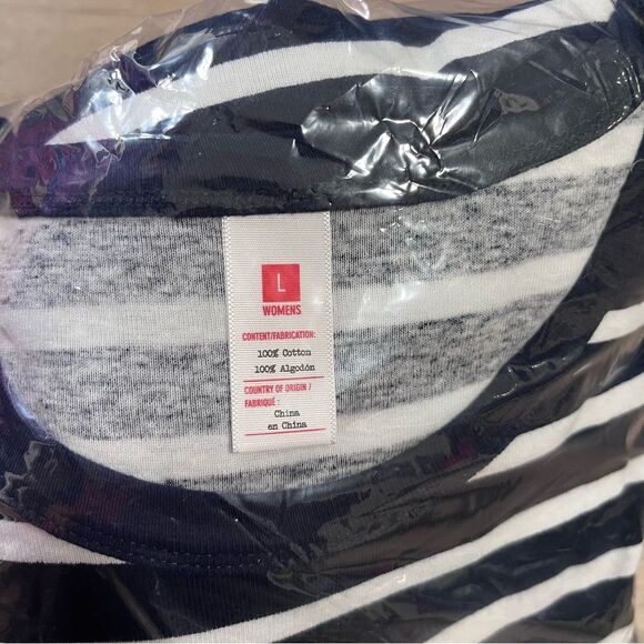 Women's Striped 100% Cotton Navy Blue Matching Family Pajama Set Pjs L - Picture 3 of 4